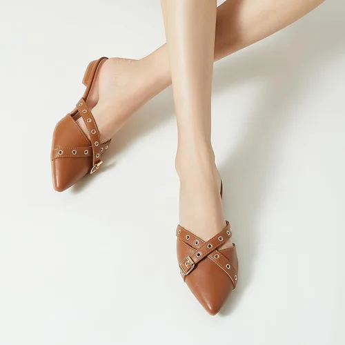 Vista 5 de Trary - Sandalias con lazo y puntera puntiaguda para mujer, modernas, talla 5 B- marrón