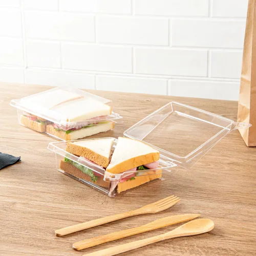Vista 6 de Restaurantware Tamper Tek - Recipientes rectangulares para llevar de 6.8 x 5.7 x 1.7 pulgadas, 100 recipientes duraderos para sándwich para llevar