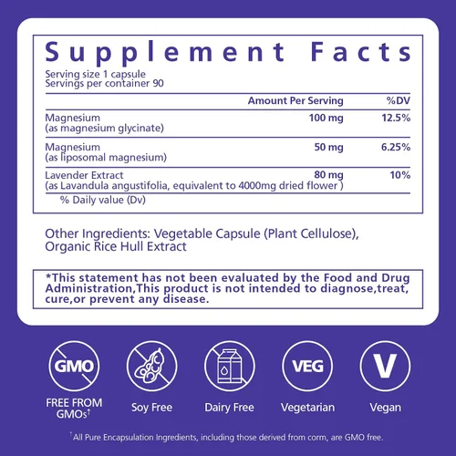 Vista 2 de Vitapure+ Cápsulas de magnesio (glicinato, liposomal) - Suplemento para apoyar el alivio del estrés, el sueño, la salud cardíaca, los nervios