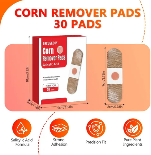 Vista 2 de Almohadillas removedoras de maíz para pies: paquete de 30 unidades con tratamiento extra fuerte con ácido salicílico al 40% - Vendajes para eliminar