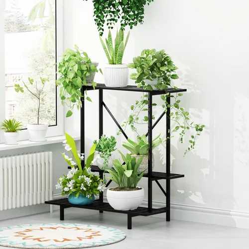 Vista 7 de Zhongma Soporte para plantas de 3 niveles que ahorra espacio, resistente para balcón, hogar, jardín, soporte de metal resistente para plantas