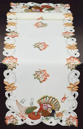 Vista 5 de Creative Linens Juego de 4 manteles individuales de cosecha de otoño de 11 x 17 pulgadas, manteles individuales bordados de pavo y calabaza y hoja
