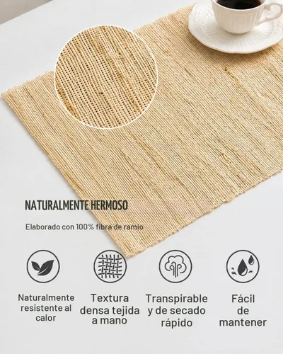 Vista 2 de Juego de 6 manteles individuales, 12 x 17 pulgadas, 100% ramio Ramie-beige natural-01