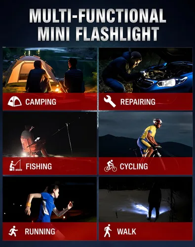 Vista 6 de Linterna EDC de bolsillo, linterna LED ultrafina de 0.315 in recargable, 600 lúmenes, 8 modos mini linterna para automóvil, hogar, campamento