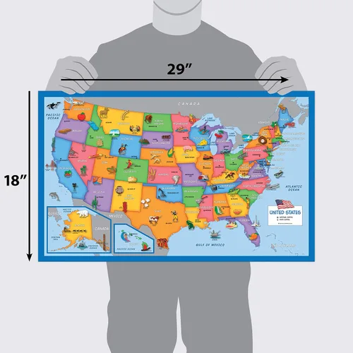 Vista 2 de Paquete de 2 – Mapa del mundo y Estados Unidos para niños [ilustrado] – Juego de 2 carteles (laminado, 18 x 29 pulgadas)
