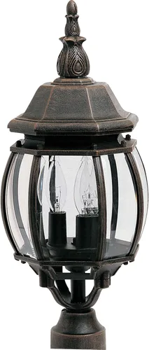 Vista 2 de Maxim Lighting Crown Hill - Lámpara de poste para exteriores de 3 luces, acabado negro, pantalla de vidrio transparente, farol tradicional
