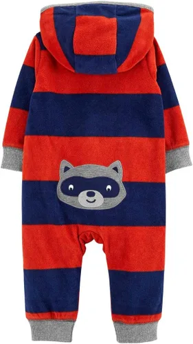 Vista 2 de Carter's Mono de forro polar con cremallera de mapache para bebé, 3 meses, azul marinomarrón, Azul MarinoMarrón