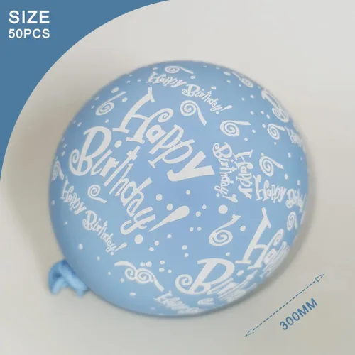 Vista 3 de 52 globos azules de cumpleaños con patrón de fiesta de cumpleaños para niños, decoración adecuada para fiestas de cumpleaños de niñas y niños, baby