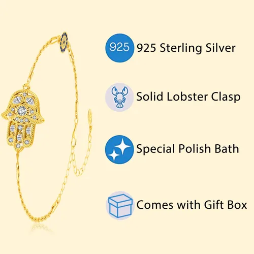 Vista 53 de Aniu Joyería de plata de ley 925 Hamsa de Fátima para mujer con circonita cúbica, viene con caja de regalo negra