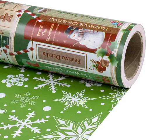 Vista 11 de RUSPEPA Reversible Christmas Wrapping Paper Roll, Mini Roll, Gingerbread Pinecone and Snowflake Design Gift Wrap for Christmas Presents, Winter