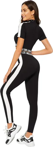 Vista 2 de SweatyRocks Conjunto deportivo de 2 piezas para mujer camiseta corta y pantalones largos