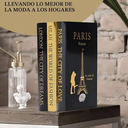Vista 4 de SIMPLIFY ASTHETIC - Juego de 3 libros decorativos con cuentas de guirnalda dorada - Libros decorativos para mesa de café, decoración del hogar