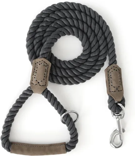 Vista 8 de Mile High Life Correa para perro, correas de cuerda de algodón trenzada con punta de sastre de cuero con punta de cuero, cierre de metal resistente
