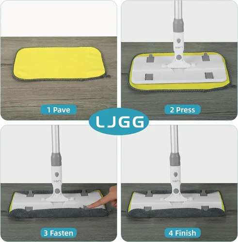 Vista 7 de Mopa plana de microfibra reutilizable para limpieza de pisos, base de aluminio de 10.8 pulgadas (10.8 in) con mango de aluminio de 52 pulgadas