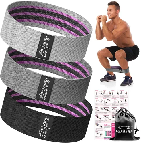 Vista 10 de Bandas de resistencia de tela para entrenar - Bandas de ejercicio para mujeres y hombres, bandas de trasero para piernas y glúteos, yoga, pilates