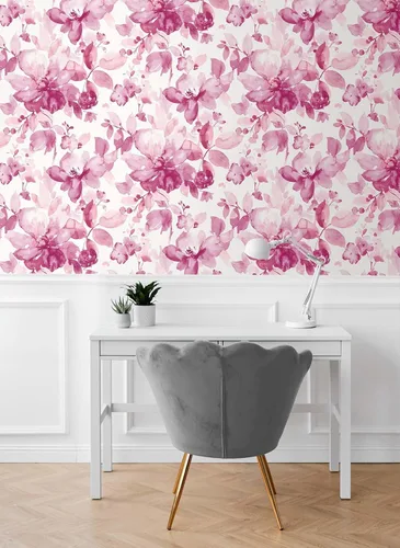 Vista 2 de NextWall Papel pintado de flores de despegar y pegar (rosa)