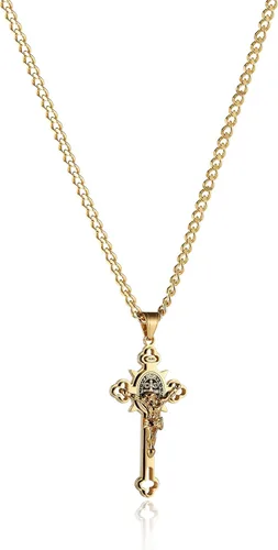 Vista 4 de HZMAN Religión Acero Inoxidable Saint St. Benedict Crucifijo Cruz Colgante Collar INRI