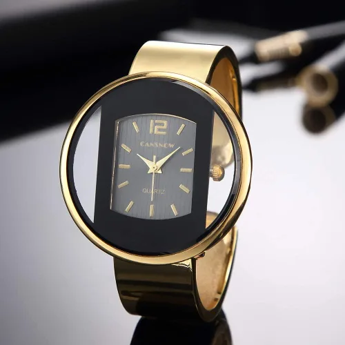 Vista 5 de Weicam Mujeres Creativos Relojes Brazalete Brazalete Analógico Cuarzo Relojes de pulsera (Oro)