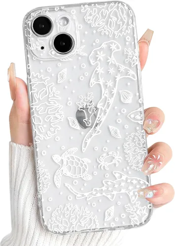 Vista 82 de NITITOP Funda para iPhone 13 Clear Sea Animal - Pez negro Pescado Negro