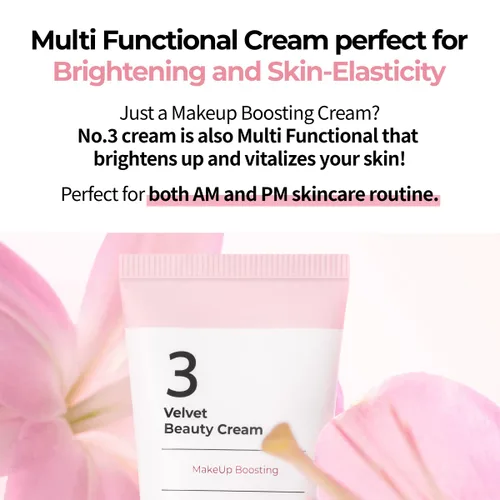 Vista 8 de numbuzin Crema No.3 Velvet Beauty Cream Hidratación, piel texturizada, sin poros, piel suave, preparación de maquillaje, imprimación