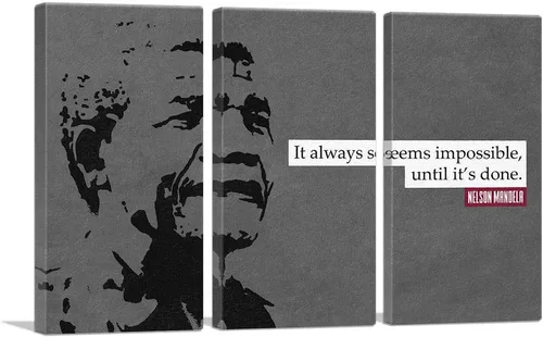 Vista 10 de ARTCANVAS Lienzo decorativo de Nelson Mandela con texto en inglés "Always Seems Impossible Until Done", pintura enmarcada estirada, póster giclée