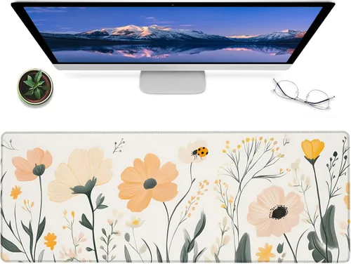 Vista 7 de Alfombrilla de mouse para juegos de margaritas, alfombrilla de escritorio de goma antideslizante de 12 x 31.5 pulgadas con encantador diseño floral