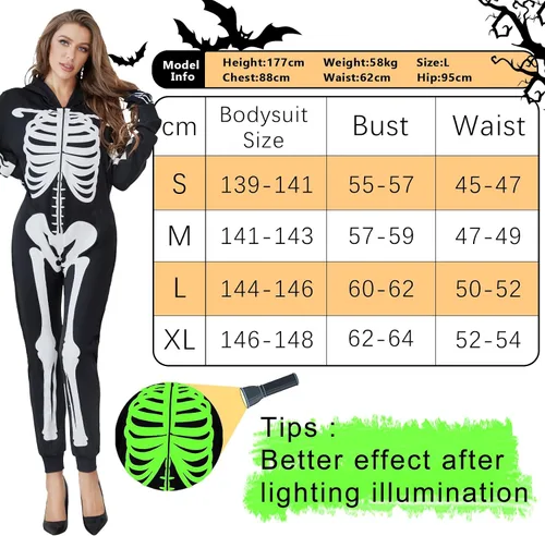 Vista 3 de Skeleton Costume Women -Deluxe Glow in the Dark Costume Skeleton Adult Halloween Costume for Women Halloween Costumes