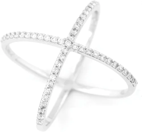 Vista 2 de Plata de ley pavimenta CZ "X" Criss Cross Anillo largo