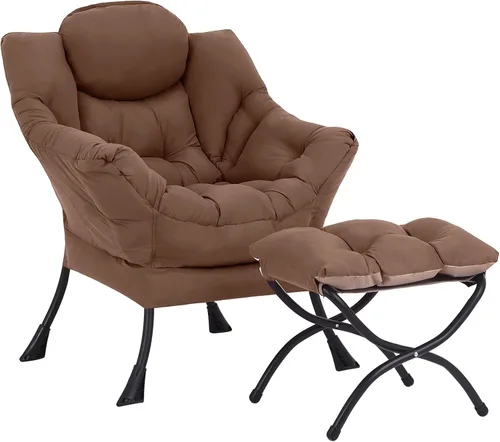 Vista 30 de LITA - Silla perezosa con otomana, sofá tapizado de ocio moderno de acento, silla de lectura contemporánea de salón con reposabrazos y bolsillo