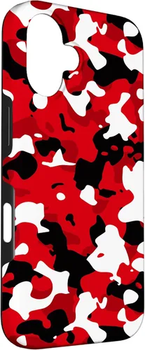 Vista 3 de iPhone 16 Negro + Blanco + Rojo Camuflaje Patrón Funda