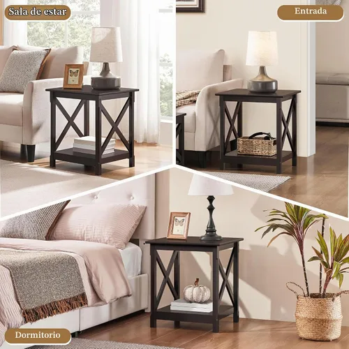 Vista 6 de Yaheetech X-Design - Juego de 2 mesas auxiliares para sofá con estante de almacenamiento, soporte lateral de 2 niveles, mesa pequeña para sala