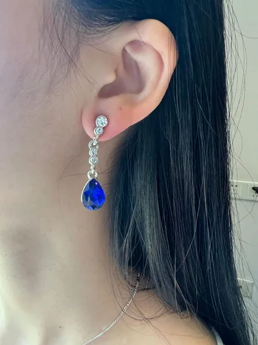 Vista 7 de Juego de 4 piezas de joyería con colgante de piedra de lágrima de cristal de piedra de lágrima para mujeres, damas, bodas, fiestas de cumpleaños