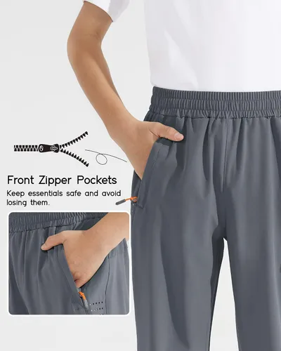 Vista 5 de Pantalones deportivos ligeros para niños y jóvenes, de secado rápido, pantalones deportivos con bolsillos con cremallera