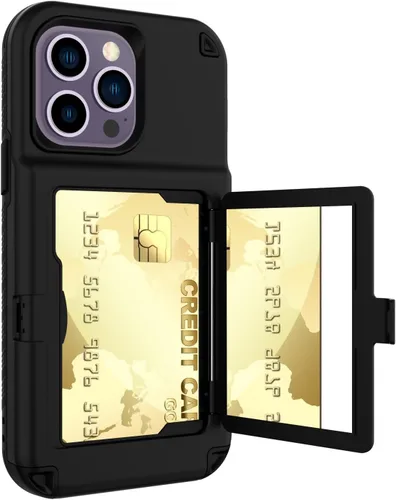 Vista 16 de Funda compatible con iPhone 14 Pro Max con espejo con tarjetero y soporte para tarjetas, bonita funda de lujo con espejo de maquillaje a la moda