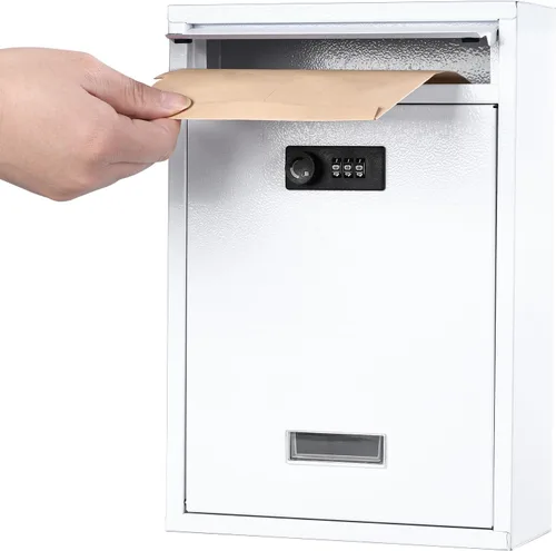 Vista 8 de KYODOLED Buzón de pared con bloqueo, buzón con cerradura de combinación para exterior, caja de seguridad para llaves de efectivo con código
