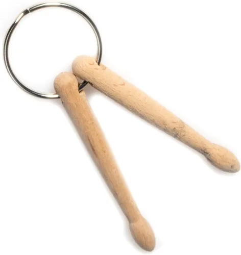 Vista 3 de Mini llavero de madera natural para bateristas miniature wood design, drummer gift accessory, percussion key ring, novelty band gift, music lover