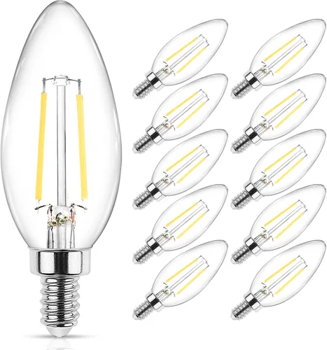 Vista 10 de Ascher - E12 - Paquete de 5 bombillos LED clásicos de candelabro de 4 vatios, equivalentes a 40 vatios, luz blanca y cálida de 2700 K, no Blanco