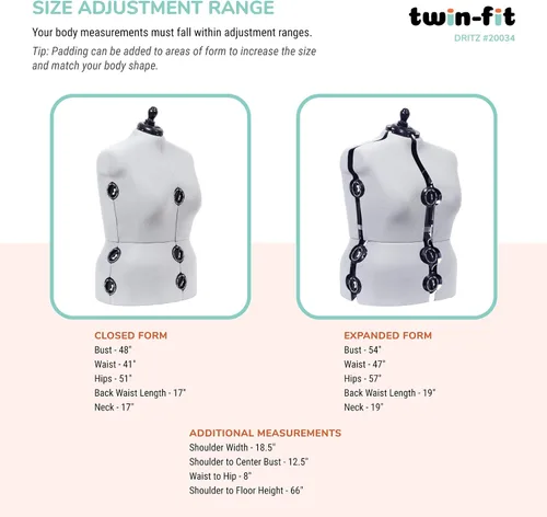 Vista 4 de Dritz Soporte ajustable de triple cápsula, forma de vestido de figura completa, gris plateado y forma de vestido ajustable para coser, mediano