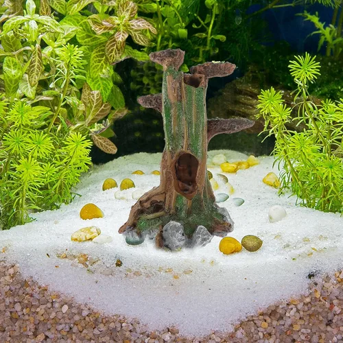 Vista 5 de Tronco de árbol artificial, acuario, tocón de resina, decoración de pecera, árbol de musgo simulado, adorno de paisaje para el hogar y terrario