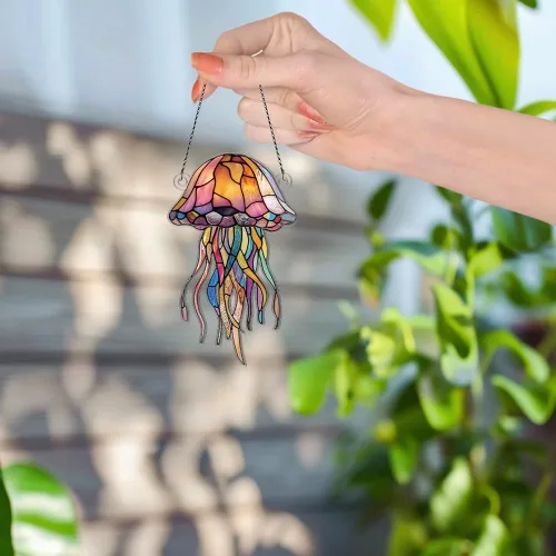 Vista 5 de Adornos de medusas para colgar en la ventana, regalos para amantes de las medusas para mujeres y hombres, animales marinos, decoración de pared
