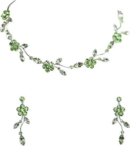 Vista 37 de Faship - Juego de collar y aretes con cristales de imitación florales AB