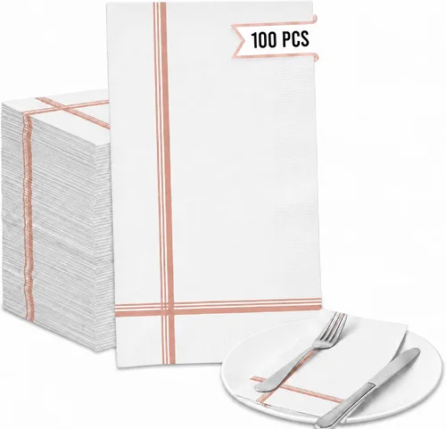 Vista 15 de Servilletas negras y doradas – Juego de 100 servilletas desechables de cóctel y postre de 5 x 5 pulgadas con borde dorado, perfectas para bodas