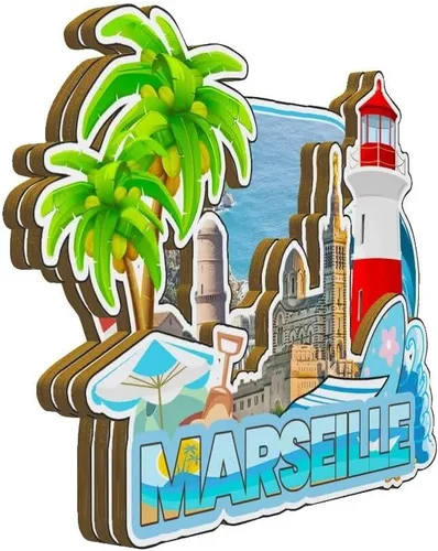 Vista 2 de Marsella Francia imán de nevera de madera 3D hitos de viaje coleccionables recuerdos decoración hecha a mano -3956