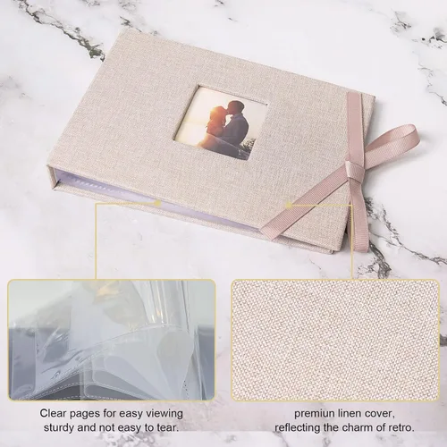 Vista 4 de Vienrose Álbum de fotos pequeño de 4 x 6 pulgadas, mini libro de fotos con bolsillos, páginas transparentes con capacidad para 52 fotos, cubierta