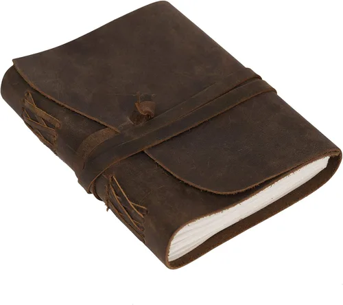 Vista 11 de Diario de viaje de cuero, cuaderno encuadernado vintage hecho a mano para hombres y mujeres, acabado antiguo, cuero de búfalo auténtico, papel