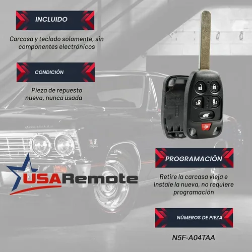 Vista 4 de Llavero de entrada sin llave sin cortar con mando a distancia y almohadilla para Honda Odyssey 2011-2013 H-6B-Key-Case