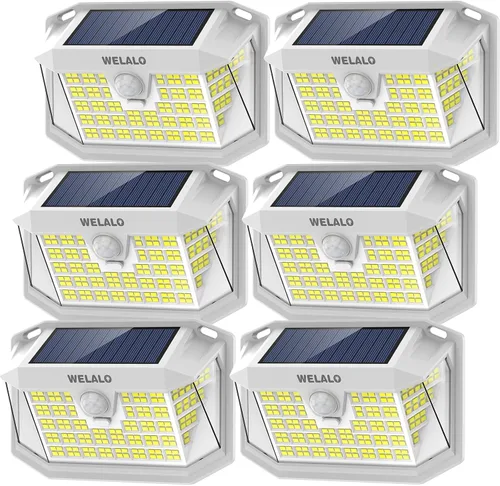 Vista 8 de WELALO Luces solares con sensor de movimiento para exteriores, [3 modos/4 paquetes/188 LED] Iluminación gran angular de 270°, luces de pared