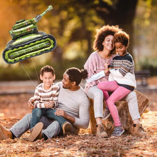 Vista 7 de Toddmomy Globos de papel de aluminio con diseño de tanque militar, globos de camuflaje, globos de construcción, globos inflables para decoraciones