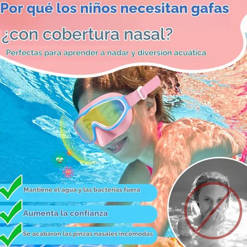 Vista 5 de Vvinca Kids Goggles with Nose Cover for 3-12,Comfort Fabric Strap Wide View 03-negro azul y rosa azul