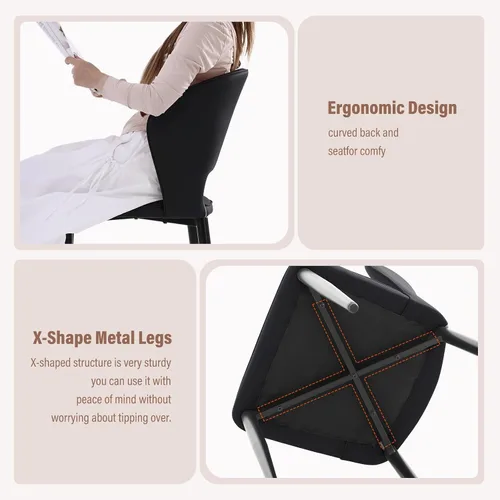 Vista 2 de Lamberia Juego de 2 sillas de comedor modernas para cocina y comedor con asiento acolchado de cuero sintético y patas de metal, color negro, juego